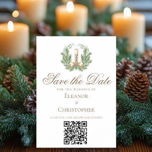 Convite Magnético Elegante Código QR de Vela de Natal Salve a Data