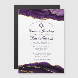 Convite Magnético Elegante Festa de Bat Mitzvah Glam Purple Gold