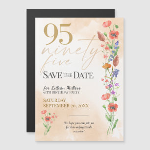 Convite Magnético Elegante Floral 95º Aniversário - 95 Salve a Data