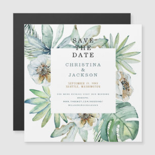 Convite Magnético Elegante Folhagem Tropical Casamento Salve a Data
