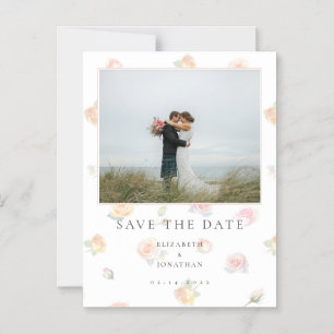 Convite Magnético Elegante Foto de Casal Floral Casamento Save The D