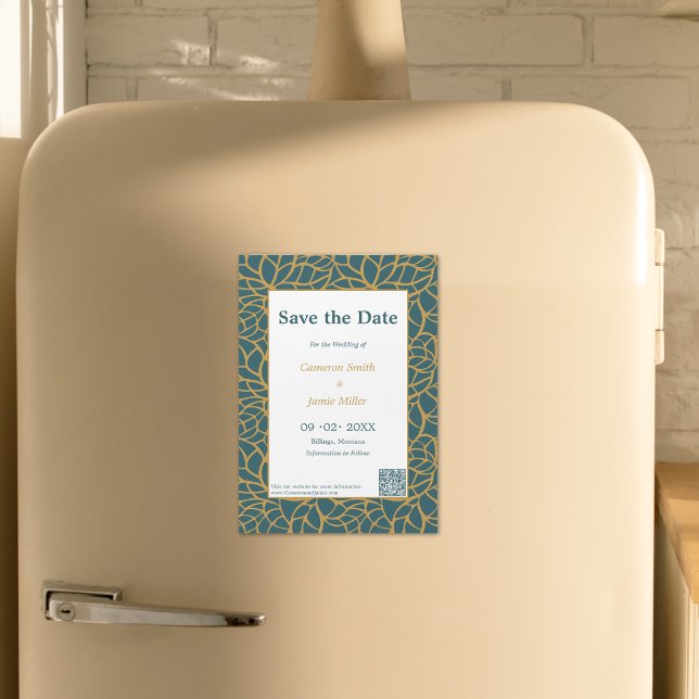 Convite Magnético Elegante Salvar A Data Contorno Da Folhagem Dourad (Elegant Save The Date Aztek Gold Foliage Outline Magnetic Invitation)