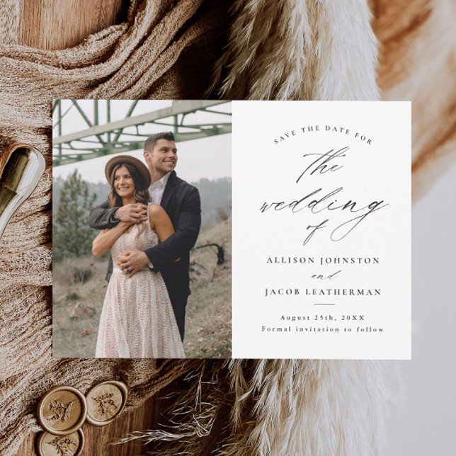 Convite Magnético Elegante Script Foto Casamento Salvar a Data (Criador carregado)