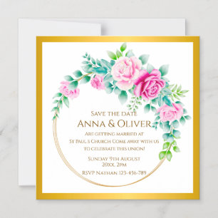 Convite Magnético Elegantes Rosas Cor-de-Rosa Coroa de Ouro Salve a