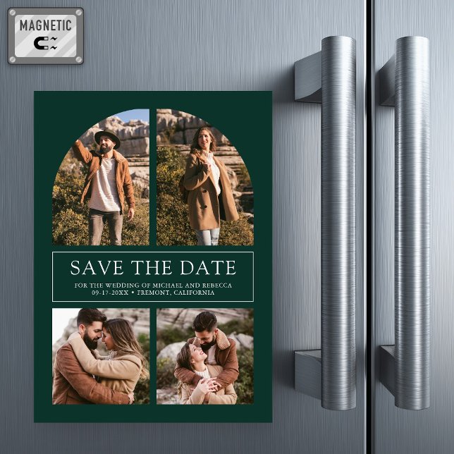 Convite Magnético Emerald Arch Photo Collage Wedding Save the Date (Criador carregado)