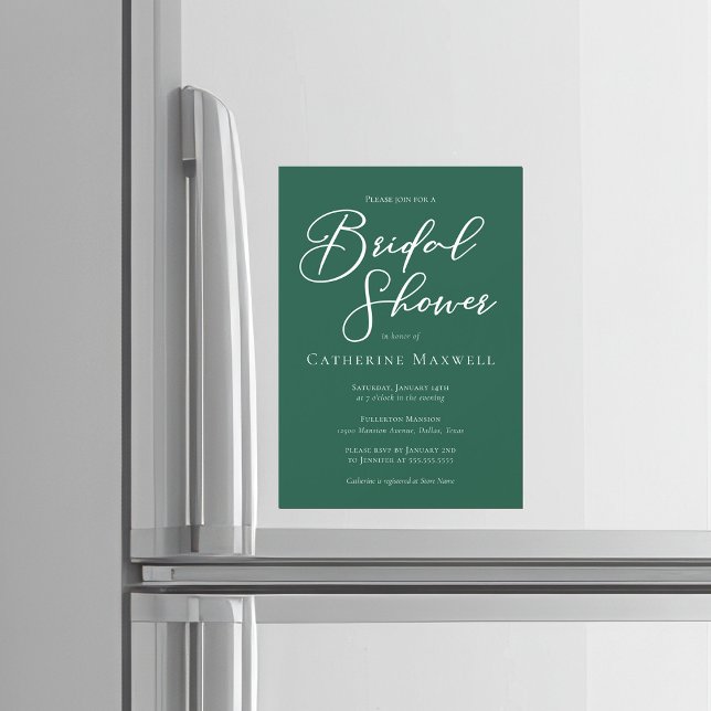 Convite Magnético Emerald Green White Typography Bridal Shower (Criador carregado)