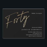 Convite Magnético Escrita Mínima Dourada Preta 0.º Aniversário<br><div class="desc">O aniversário de 40 anos minimalista moderno apresenta o na moda faux gold foil number guião manuscrito Quarty e os detalhes do seu partido em serif clássico sobre a cor preta de fundo, simples e elegante convite de aniversário de um marco para adultos, surpresa para excelentes, para homens e mulheres....</div>