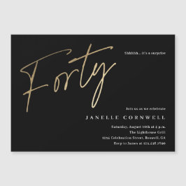 Convite Magnético Escrita Mínima Dourada Preta 0.º Aniversário