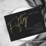 Convite Magnético Escrita Mínima Preta 50º Aniversário Dourado<br><div class="desc">O moderno minimalista 50º convite de aniversário apresenta o script manuscrito de na moda faux gold foil number Fifty e os detalhes do seu partido em serif clássico na cor preta de fundo, simples e elegante, convite para o aniversário do marco de surpresa do excelente para homens e mulheres. a...</div>