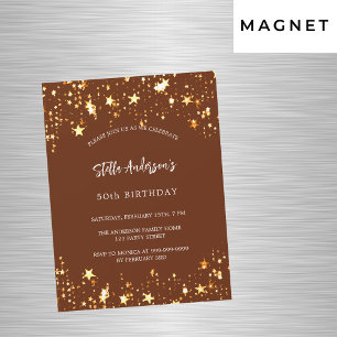 Convite Magnético Estrelas de ouro marrom de aniversário luxuosas