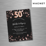 Convite Magnético Estrelas de ouro rosa preto de 50 anos de luxo<br><div class="desc">Um fundo preto clássico,  decorado com estrelas douradas rosa. Personalize e adicione um nome e detalhes da parte. O número é escrito com um script de estilo de balão.</div>