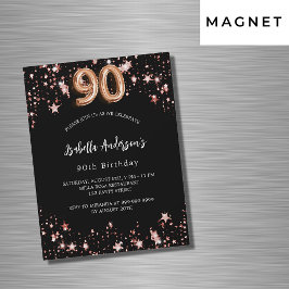 Convite Magnético Estrelas de ouro rosa preto luxo 90º aniversário