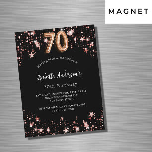 Convite Magnético Estrelas rosa de ouro negras de 70 de aniversário 