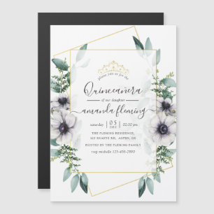 Convite Magnético Eucalipto Floral Geométrico Quinceañera