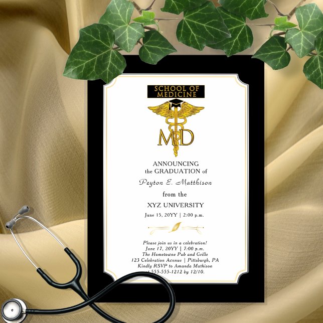Convite Magnético Faculdade de Medicina | Graduação I Médica (Elegant "School of Medicine" University Non-Photo Graduation Announcement  Party Magnet Invitation)