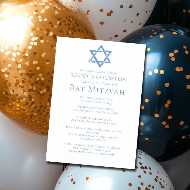Convite Magnético Festa Artística Bat Mitzvah Estrela de Davi Azul (Criador carregado)