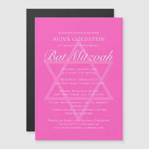 Convite Magnético Festa Bat Mitzvah Rosa Quente Estrela de Davi