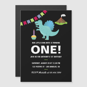 Convite Magnético Festa de 1º aniversário com tema de dinossauro pre