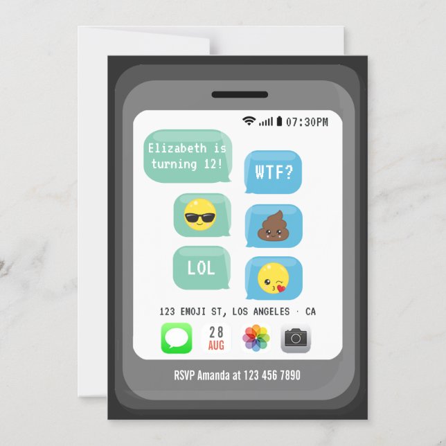 Convite Magnético Festa de Aniversário com Emoji (Frente)
