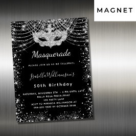 Convite Magnético festa de aniversário de luxo mascarada negro