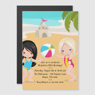 Convite Magnético Festa de Aniversário de Menina na Praia de Verão