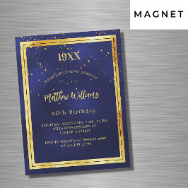 Convite Magnético Festa de aniversário de ouro azul luxo