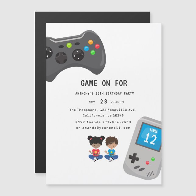 Convite Magnético Festa de Aniversário de Video Games (Frente/Verso)