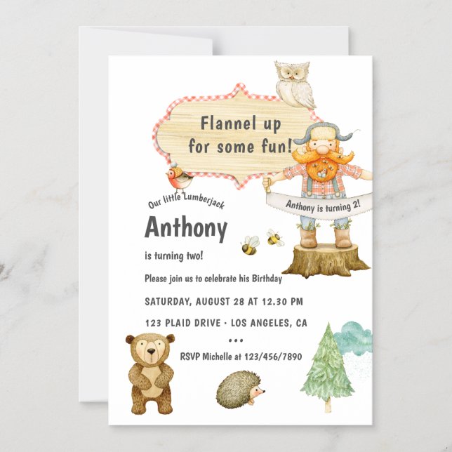 Convite Magnético Festa de aniversário Lumberjack (Frente)
