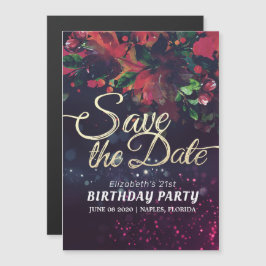 Convite Magnético Festa de aniversário Salvar A Data Flores Luzes Ro