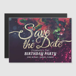 Convite Magnético Festa de aniversário Salvar A Data Flores Luzes Ro