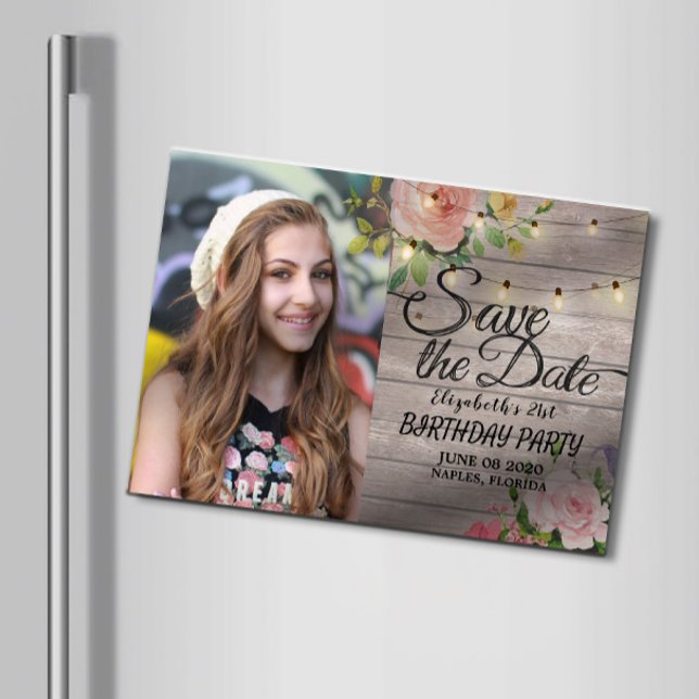 Convite Magnético Festa de aniversário Salvar As Luzes De Madeira Da (Criador carregado)