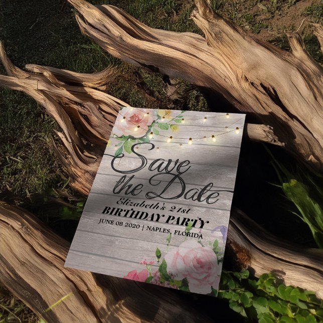 Convite Magnético Festa de aniversário Salvar As Luzes De Madeira Da (Criador carregado)