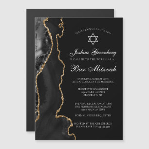 Convite Magnético Festa de Bar Mitzvah Chic Black Gold Agate