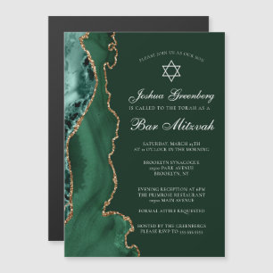 Convite Magnético Festa de Bar Mitzvah com Ágata Dourada Verde Escur