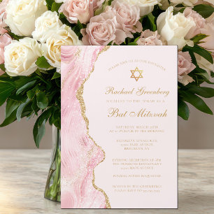 Convite Magnético Festa de Bat Mitzvah Chic Pink Gold Agate Personal