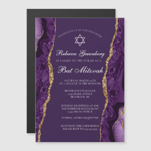 Convite Magnético Festa de Bat Mitzvah Chic Purple Gold Agate