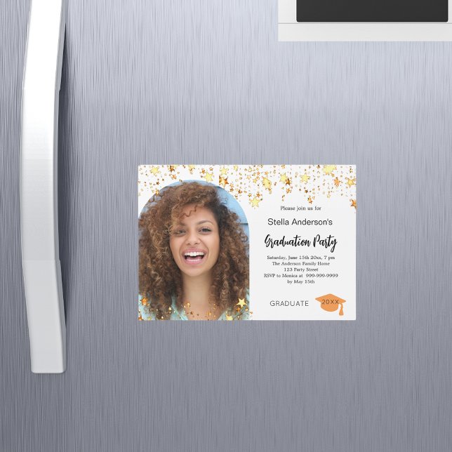 Convite Magnético Festa de formatura de estrelas douradas da fotogra (Criador carregado)
