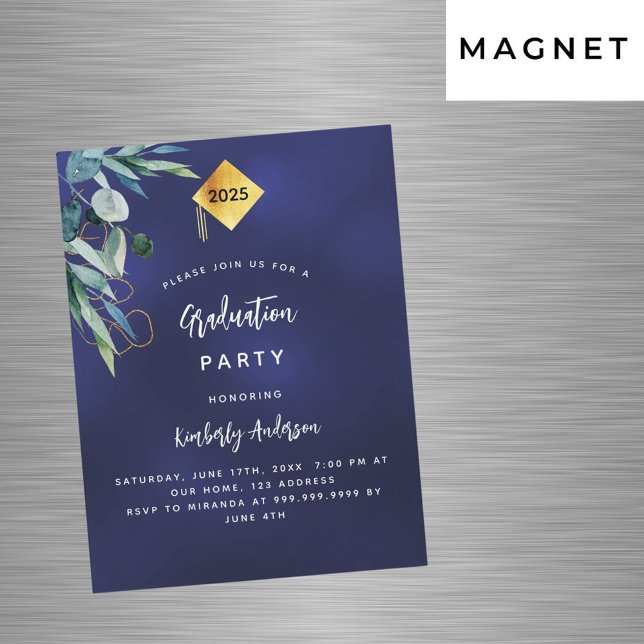 Convite Magnético festa de formatura de luxo azul-marinho 2025 (Criador carregado)