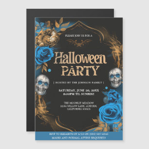 Convite Magnético Festa de Halloween Dourada e Azul Elegante