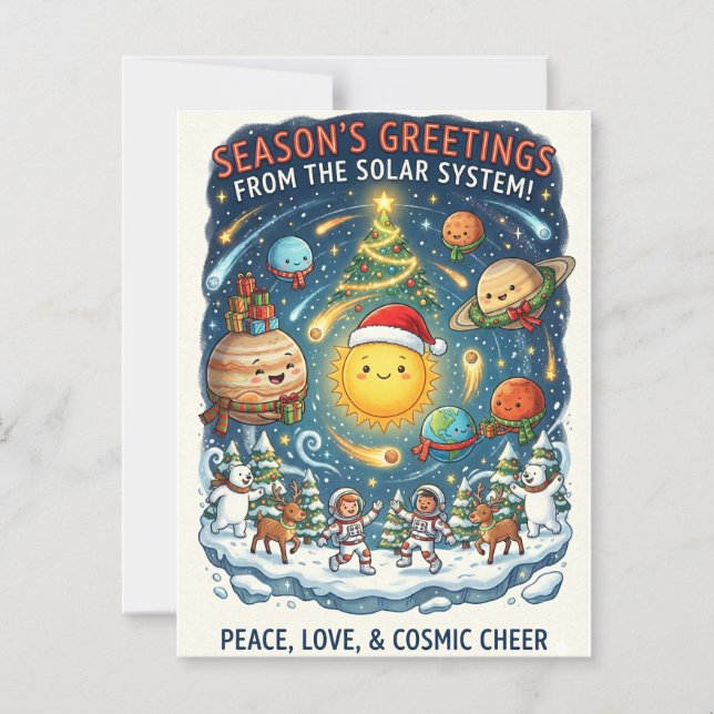 Convite Magnético Festa de Natal Caprichosa do Sistema Solar com pes (Frente)