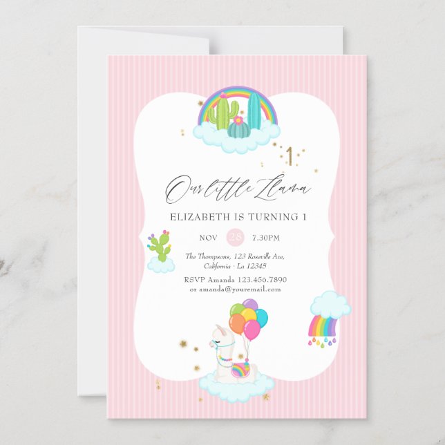Convite Magnético Festa de primeiro aniversario Trendy Llama (Frente)