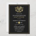 Convite Magnético Festa Elegante Dourada e Mascarada Negra Doce 16<br><div class="desc">Elegante Mascarada Dourado e Negro Doce 16 Fãs Magnéticas de Convites por Eugene_Designs.</div>