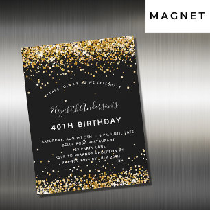 Convite Magnético Festa glamourosa de ouro negro de aniversário