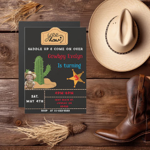 Convite Magnético Festa Western de Aniversário Cowgirl Cactus