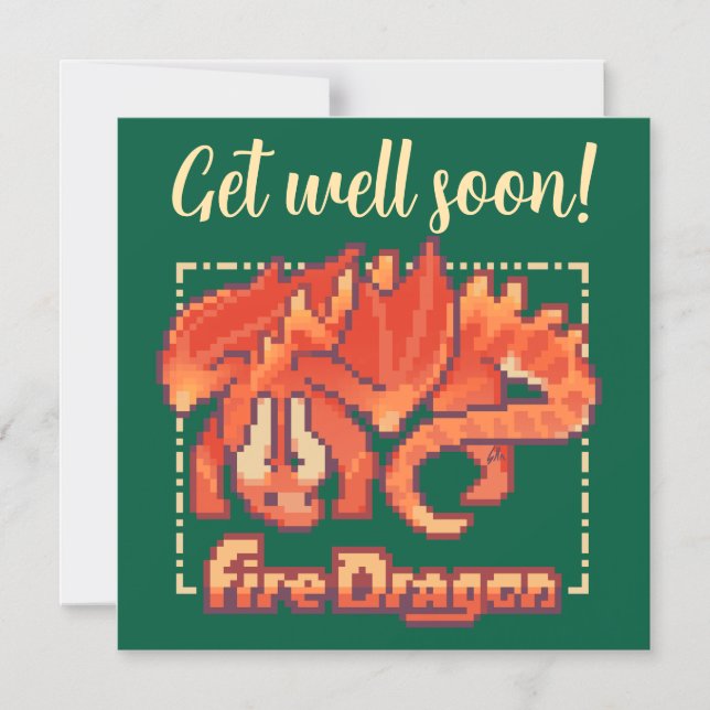 Convite Magnético Fire Dragon pixel art Get well soon (Frente)