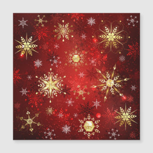 Convite Magnético Flocos de neve do Ouro de Natal em Fundo Vermelho