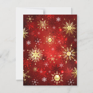 Convite Magnético Flocos de neve do Ouro de Natal em Fundo Vermelho
