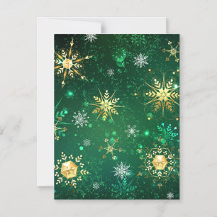 Convite Magnético Flocos de Neve Dourados de Natal em Fundo Verde