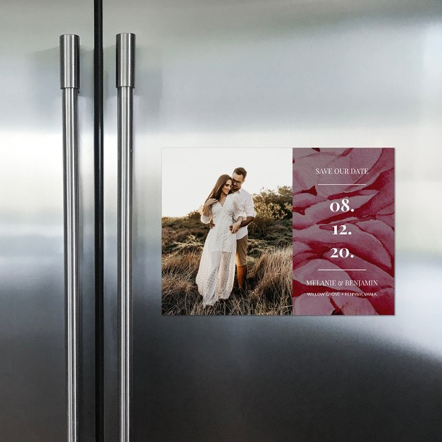 Convite Magnético Flor Romântica de Foto Elegante Salve as Datas (Elegant Photo Romantic Flower Save the Dates Magnetic Invitation)