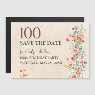 Convite Magnético Floral 100º Aniversário – Flores Silvestres Elegan